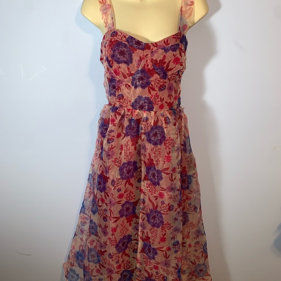 Lulus organza Dress in Pink and Purple magenta floral print bustier dress xl NWT - Picture 3 of 10